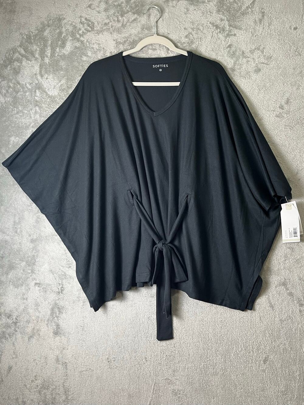 Softies Ultra Dream Belted Shawl Black Tie Front Poncho Cape Wrap OS Cozy New